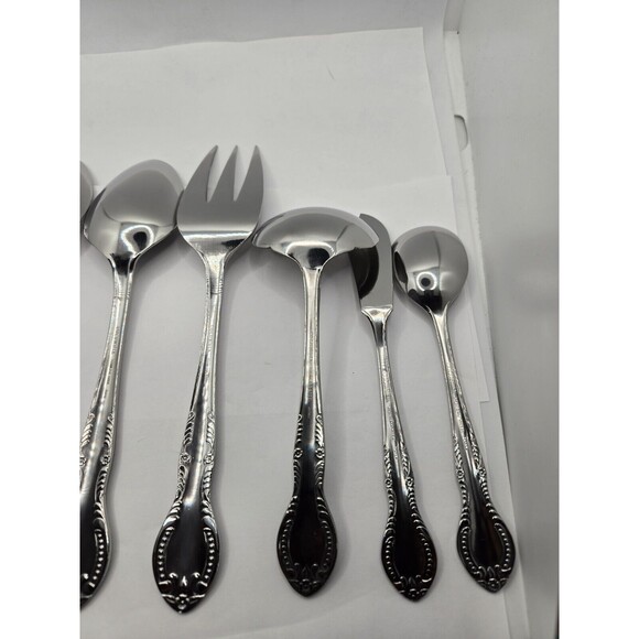 Columbia Beaded Handle Stainless Steel Flatware Complete Serving Set 7 pcs. - Picture 11 of 15